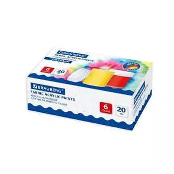 Краски акриловые по ткани BRAUBERG 6 цветов по 20 мл, 191608
