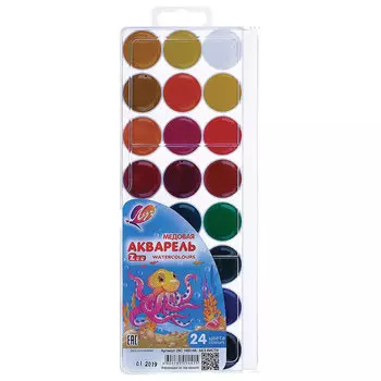 Краски акварельные ЛУЧ Zoo, 24 цветов, медовые, без кисти, пластиковая коробка, 29С 1692-08