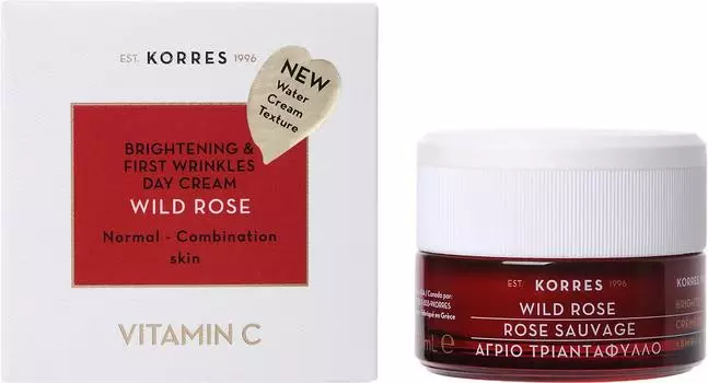 Крем дневной увлажняющий для ровного тона и коррекции первых морщин для нормальной кожи Korres Дикая Роза 40 мл