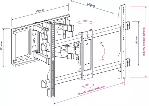 Кронштейн для телевизора Kromax GALACTIC-56 черный 32"-75" макс.60кг настенный поворотно-выдвижной и наклонный