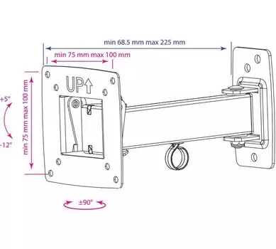 Кронштейн для телевизора Kromax OPTIMA-103 черный 10"-28" макс.25кг настенный поворотно-выдвижной и наклонный