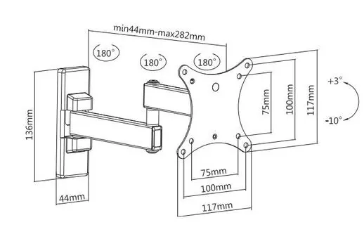 Кронштейн для телевизора Ultramounts UM 875 черный 13"-27" макс.20кг настенный поворот и наклон