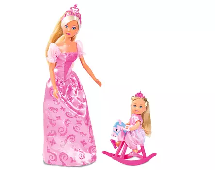 Куклы Штеффи и Еви, набор "Принцессы", зверушки в комплекте, 29см., 12см.