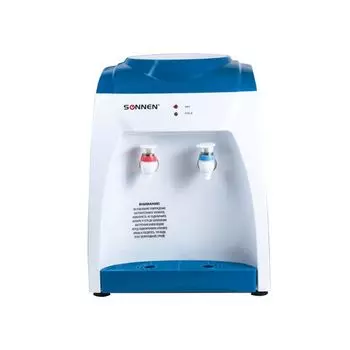 Кулер для воды SONNEN TS-03, настольный, НАГРЕВ/ОХЛАЖДЕНИЕ ЭЛЕКТРОННОЕ, 2 крана, белый/синий, 452418