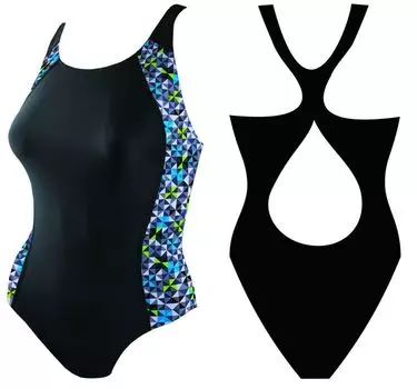 Купальник детский спортивный,"борцовка" с вырезом, принт.вставки, Размер: 32, BG5 18