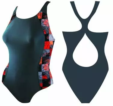 Купальник детский спортивный,"борцовка" с вырезом, принт.вставки, Размер: 36, BG5 11