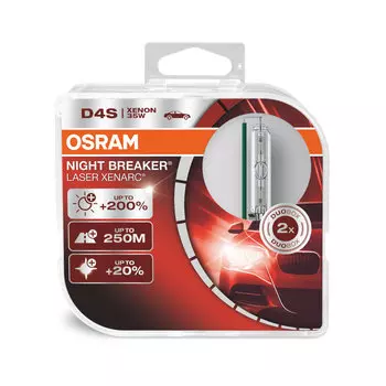 Лампа автомобильная OSRAM D4S 35W P32d-5+200% Xenarc Night Braker Laser 4400K, 2шт, 85V, 66440XNL2