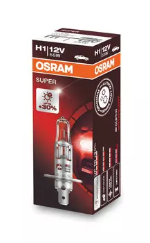 Лампа автомобильная OSRAM H1 55W P14.5s+30% Super 12V, 64150SUP
