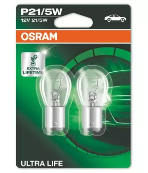 Лампа автомобильная OSRAM P21/5W (BAY15d) Ultra Life, 2шт, 12V, 7528ULT