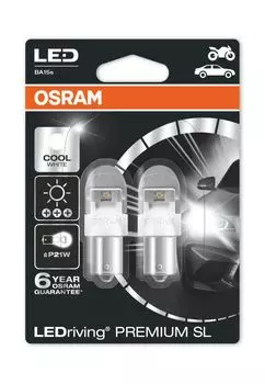 Лампа автомобильная OSRAM P21W (BA15S) LED Premium Cool White 6000К, 2шт, 12V, 7556CW-2бл