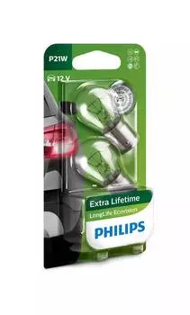 Лампа автомобильная Philips LongLife Eco Vision P21W BA15s 12V-21W, 2шт, 12498LLECOB2