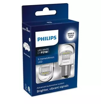 Лампа автомобильная PHILIPS P21W 12V/24V 2,7W (BA15s) LED White X-tremeUltinon, 2шт., 11498XUWX2
