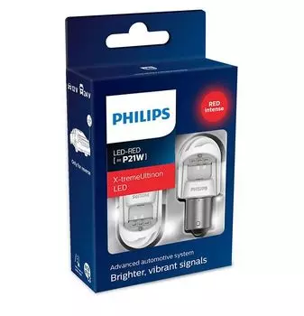 Лампа автомобильная PHILIPS P21W 12V/24V (BA15s) LED RED X-tremeUltinon LED, 2шт., 11498XURX2