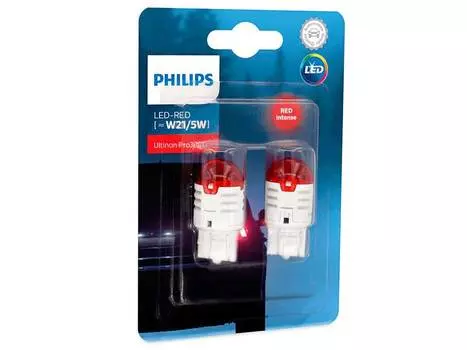 Лампа автомобильная Philips Ultinon Pro3000 W21/5W 12V-LED Red W3x16q, 2шт, 11066U30RB2