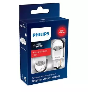 Лампа автомобильная PHILIPS W21W 12/24VLED (W3x16d) RED X-tremeUltinon LED, 2шт., 11065XURX2