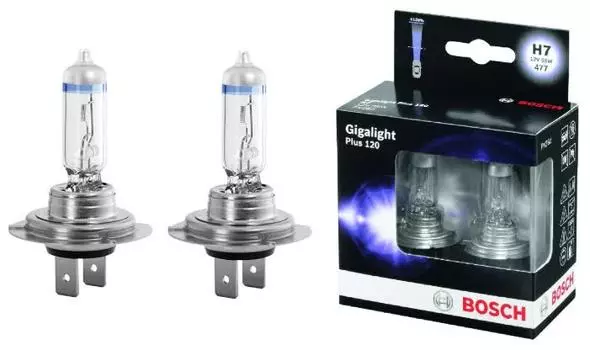 Лампа галогенная BOSCH H7 Gigalight Plus 120 12V 55W, комплект 2шт, 1987301107