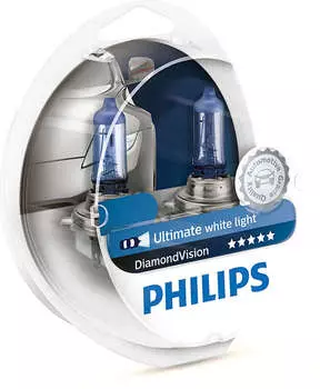 Лампа галогенная PHILIPS H3 Diamond Vision 5000K 12V 55W, комплект 2шт, 12336DVS2