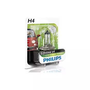 Лампа галогенная PHILIPS H4 LongLife EcoVision 12V 60/55W, 1шт, 12342LLECOB1