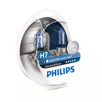 Лампа галогенная PHILIPS H7 Diamond Vision 5000K 12V 55W, комплект 2шт, 12972DVS2