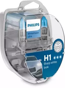 Лампа галогенная Philips WhiteVision Ultra H1 12V- 55W (P14.5s), 2шт, 12258WVUSM