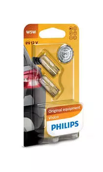 Лампа накаливания PHILIPS W5W Vision 12V 5W, 2шт, 12961B2