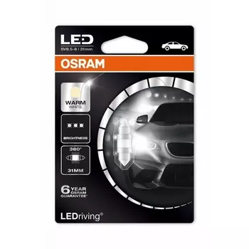 Лампа светодиодная OSRAM C5W 31mm Premium Warm White 12V 1W LED 4000K, 1шт, 6497WW-01B (бл.1)