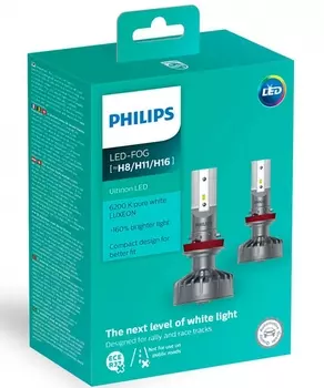 Лампа светодиодная PHILIPS H11/H8/H16 6200K Ultinon LED Fog 12V LED PGJ19- 2 шт, 11366ULWX2