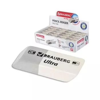 Ластик BRAUBERG "Ultra", 41х14х8 мм, серо-белый, натуральный каучук, 228703 (80 шт.)