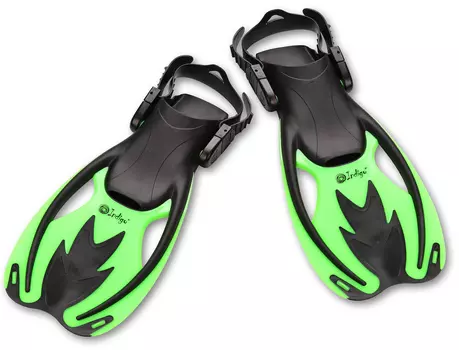 Ласты пластиковые с резиновыми вставками короткие открытая пятка INDIGO TORPEDO детские, IN068, Зеленый, S-M