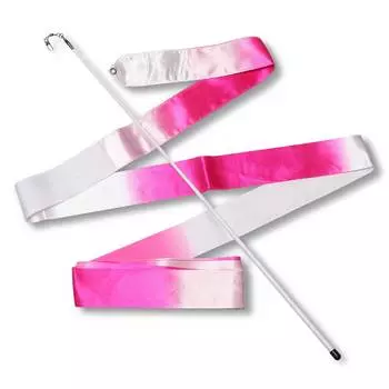 Лента гимнастическая с палочкой 56см, АВ236-16, Бело-розовый, 6,0 м