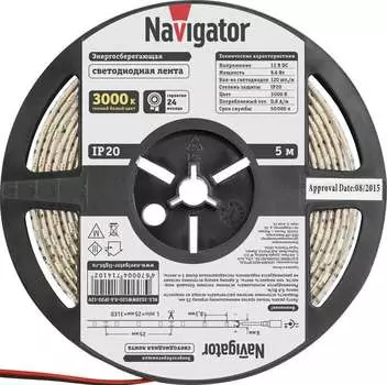 Лента светодиодная 71 410 NLS-3528WW120-9.6 IP20 12B R5 9.6Вт/м (уп.5м) Navigator 71410