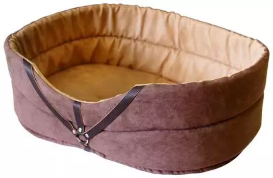 Лежанка для кошек "Дерби" иск.замша,иск.кожа №3 49*33*17 см коричневая 75303