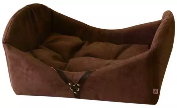 Лежанка для кошек-кроватка "Дерби" иск.замша, иск.кожа №2 56*41*25 см коричневая 75322