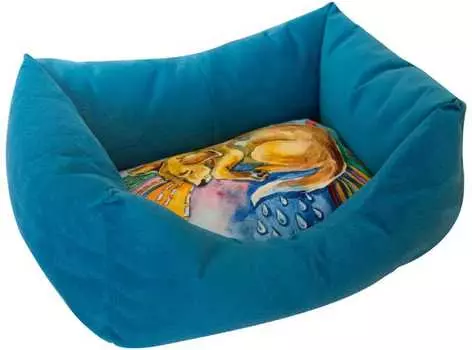 Лежанка для кошек пухлик "Сны" рисунок Собака мебельная ткань №1 43*32*21 см бирюзовая 730112с