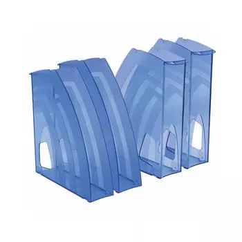 Лотки вертикальные д/бумаг, КОМПЛЕКТ 4 шт, 240х70х270 мм, тонирован.голубой, BRAUBERG Ultra