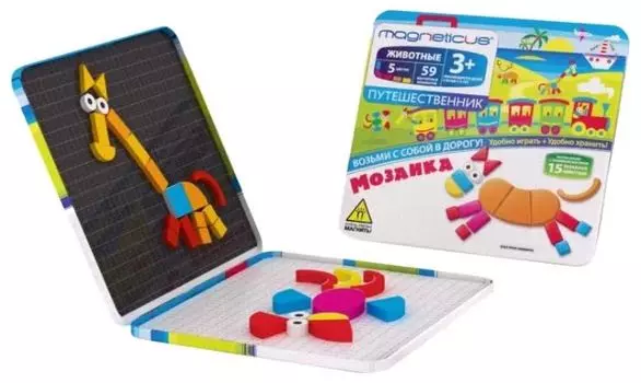 Магнитная мозаика MAGNETICUS "Животные" в металлической коробке