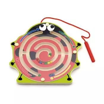 Магнитный лабиринт Божья коровка в коробке основание-поле,палочка с магнитом,разноцветные шарики VIGA 59964