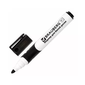 Маркер для доски BRAUBERG SOFT, ЧЕРНЫЙ, резиновая вставка, круглый наконечник, 5 мм, 151248, (12 шт.)