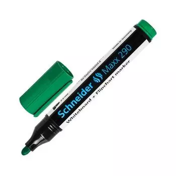 Маркер для доски и флипчарта SCHNEIDER (Германия) Maxx 290, ЗЕЛЕНЫЙ, скошенный наконечник, 2-3 мм, 129004, (10 шт.)