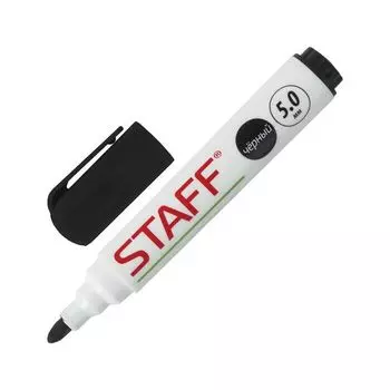 Маркер для доски STAFF, ЧЕРНЫЙ, с клипом, круглый наконечник 5 мм, (24 шт.)