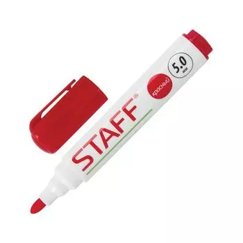 Маркер для доски STAFF, КРАСНЫЙ, с клипом, круглый наконечник 5 мм, (24 шт.)