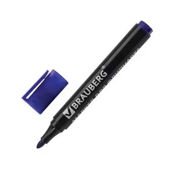 Маркер для флипчарта BRAUBERG, НЕПРОПИТЫВАЮЩИЙ, СИНИЙ, круглый наконечник, 2,5 мм, 151254, (24 шт.)