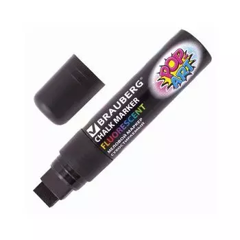 Маркер меловой BRAUBERG POP-ART, сухостираемый, для гладких поверхностей, 15мм, ЧЕРНЫЙ