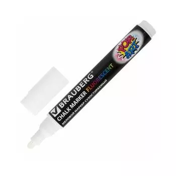 Маркер меловой BRAUBERG POP-ART, сухостираемый, для гладких поверхностей, 5мм, БЕЛЫЙ