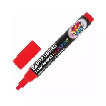 Маркер меловой BRAUBERG POP-ART, сухостираемый, для гладких поверхностей, 5мм, КРАСНЫЙ