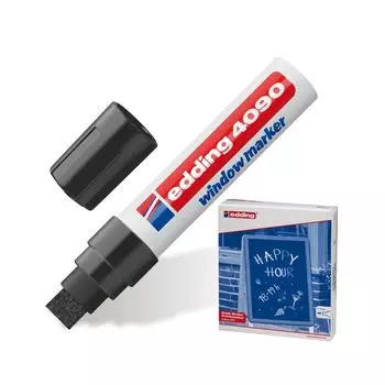 Маркер меловой EDDING 4090, 4-15 мм, ЧЕРНЫЙ, влагостираемый, для гладких поверхностей, Е-4090/1