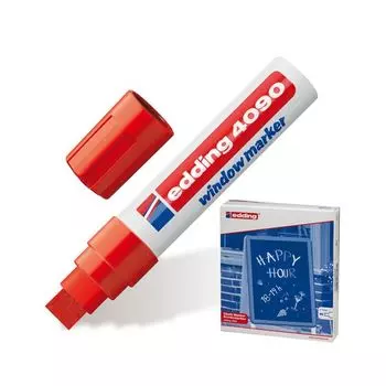 Маркер меловой EDDING 4090, 4-15 мм, КРАСНЫЙ, влагостираемый, для гладких поверхностей, Е-4090/2