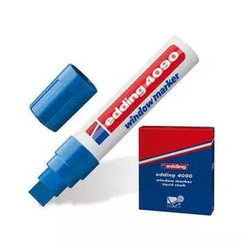 Маркер меловой EDDING 4090, 4-15 мм, СИНИЙ, влагостираемый, для гладких поверхностей, Е-4090/3