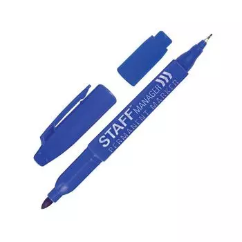 Маркер перманентный двусторонний STAFF "Manager", СИНИЙ, наконечники 0,8 мм/2,2 мм, 151626 (24 шт.)