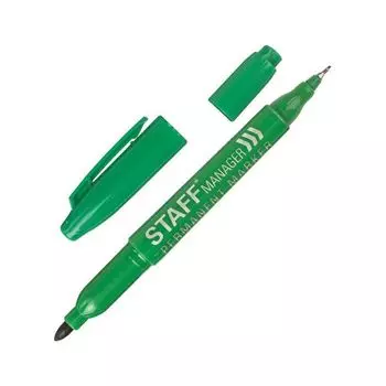 Маркер перманентный двусторонний STAFF "Manager", ЗЕЛЕНЫЙ, наконечники 0,8 мм / 2,2 мм, 151628 (24 шт.)